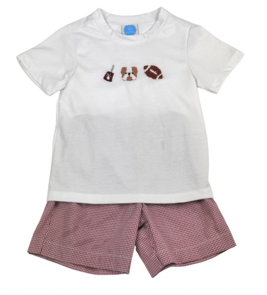 Maroon Bulldog French Knot Short Set