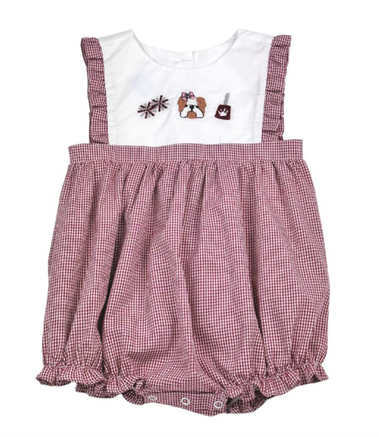 Maroon Bulldog French Knot Girls Bubble