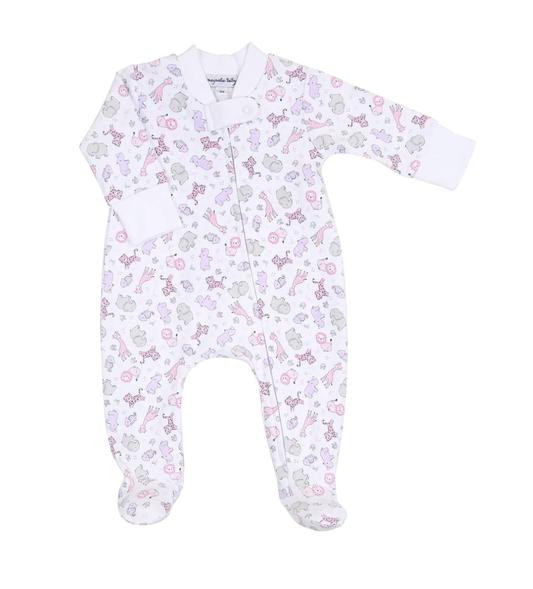 Little Safari Printed Zipper Footie Pink