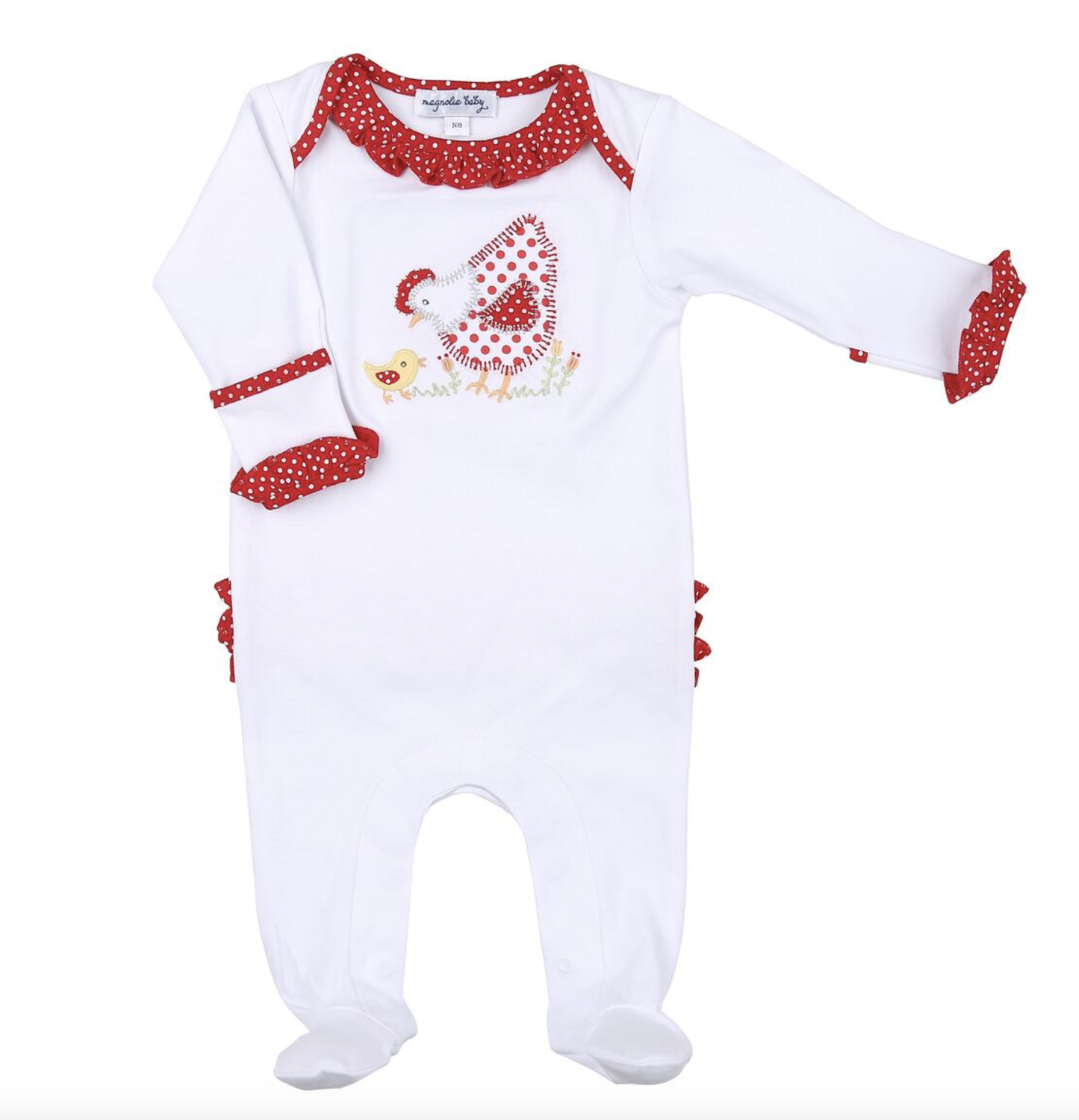 Mother Hen Combo White Red Ruffle Lap Footie