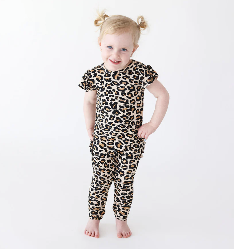 Posh Peanut Lana Leopard Ruffled Capsleeve Romper