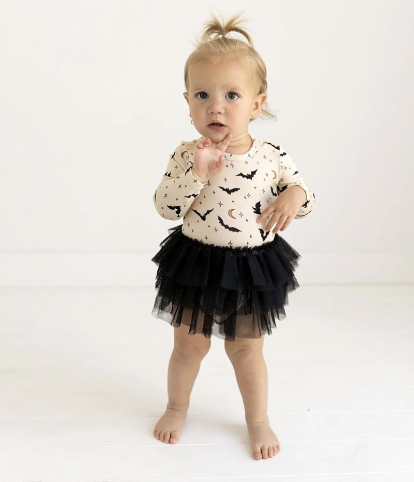 Posh Peanut Spooky Bats Tulle Skirt Bodysuit