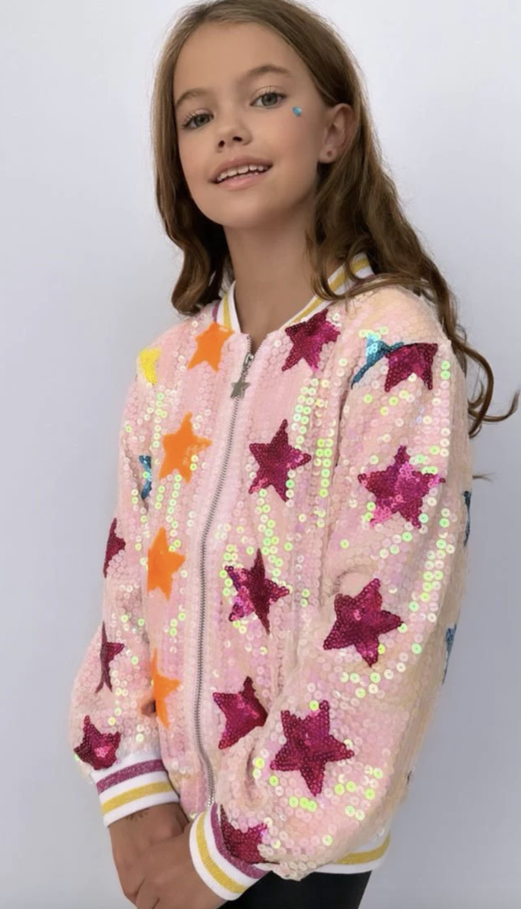 LB Rainbow Stars Sequin Bomber