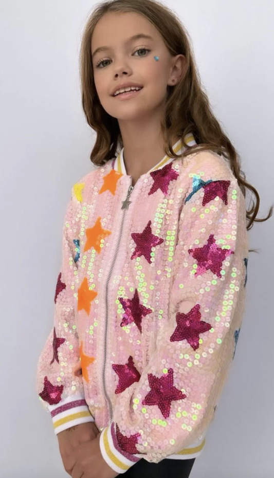 LB Rainbow Stars Sequin Bomber