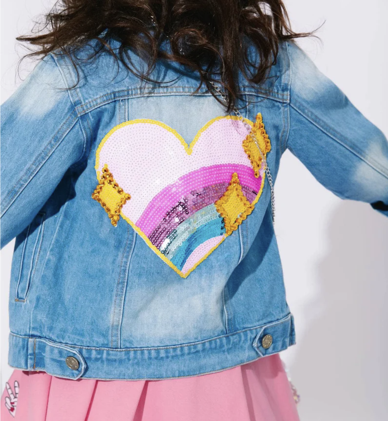 LB Sparkle Rainbow Heart Denim Jacket
