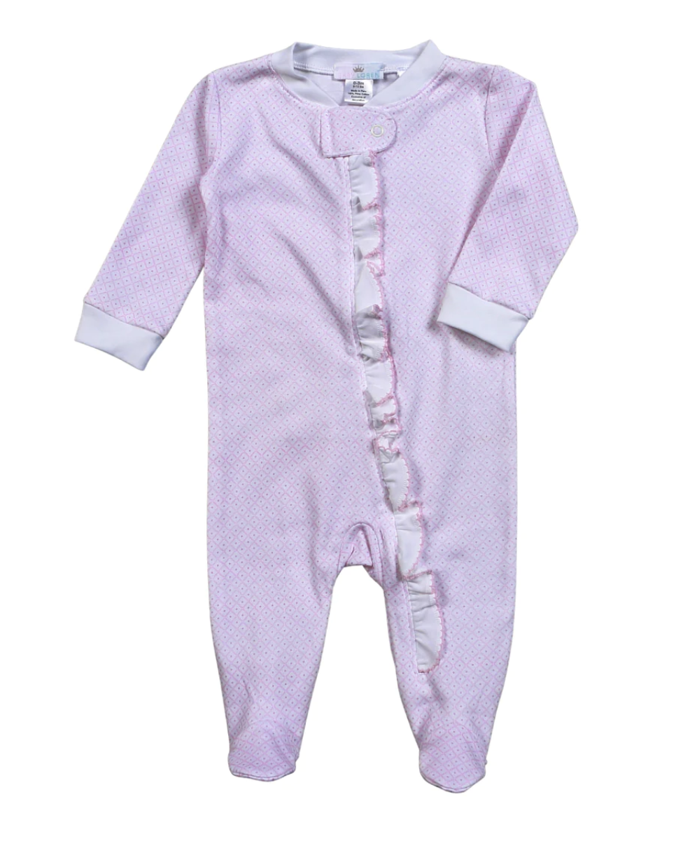 Pink Diamond Print Pima Zipper Footie