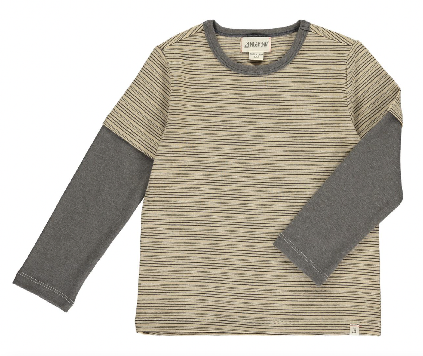 Beige/Tan Stripe Cameron Mock Sleeve Tee