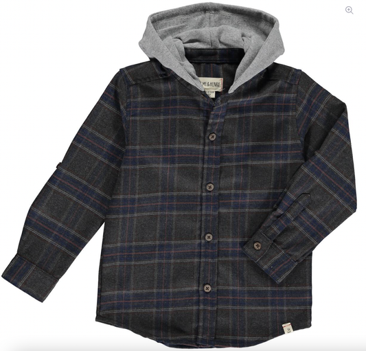 Charcoal/Blue Plaid Erin Hooded Woven Shirt