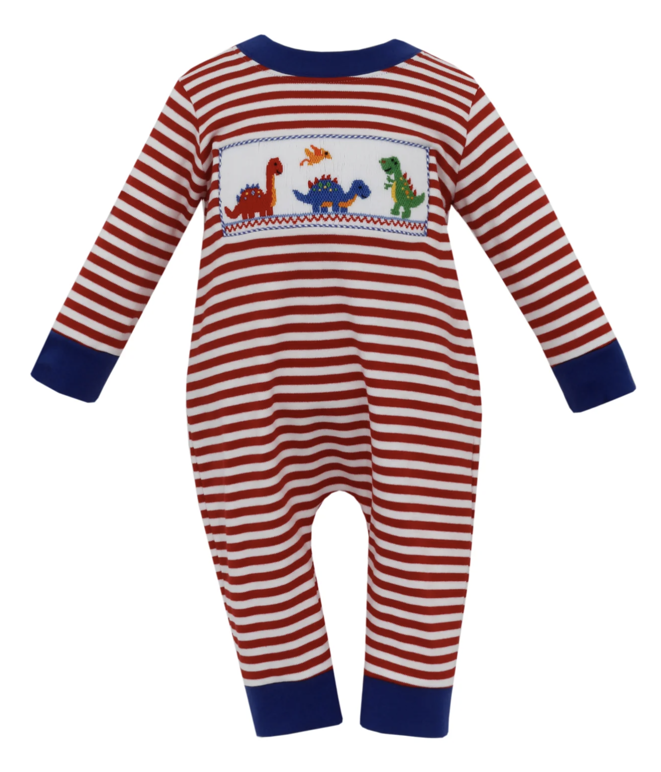 Long Knit Dino Romper - Red Stripe