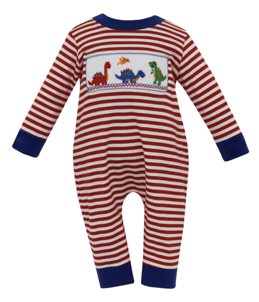 Long Knit Dino Romper - Red Stripe