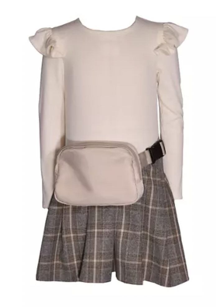 Cream Plaid w/CrossBody Bag Dress