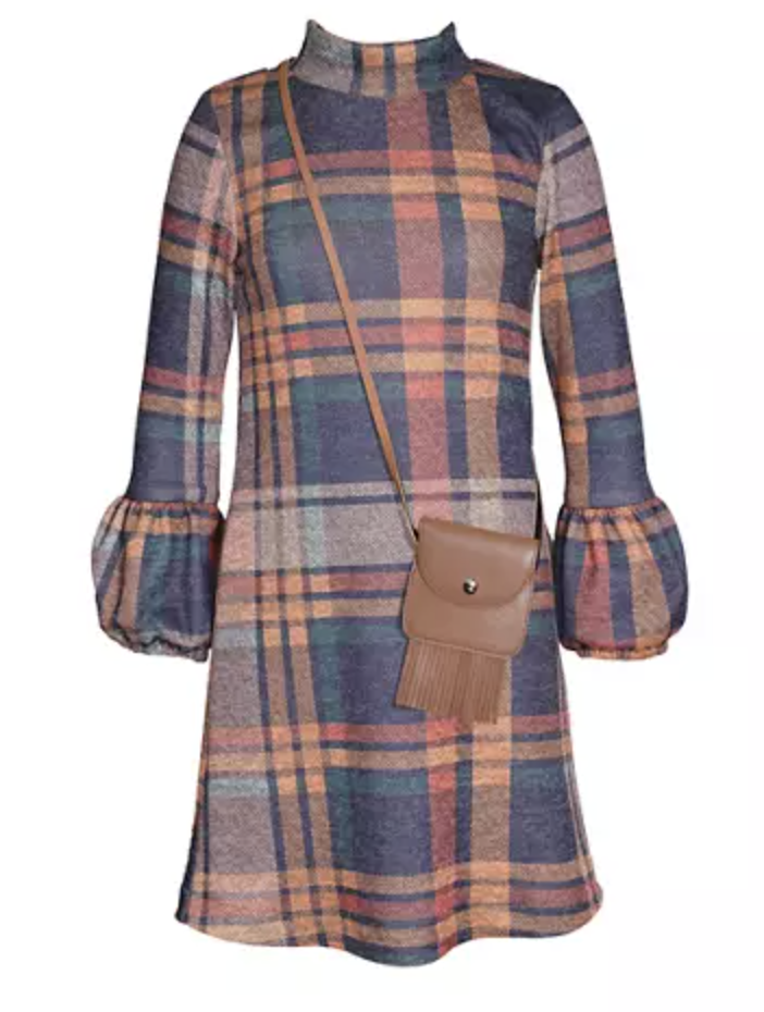 Rust Plaid Dress with Bag