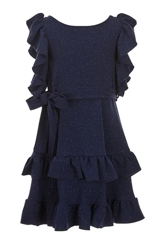 Navy Ruffle Sparkle Tiered Knit Dress