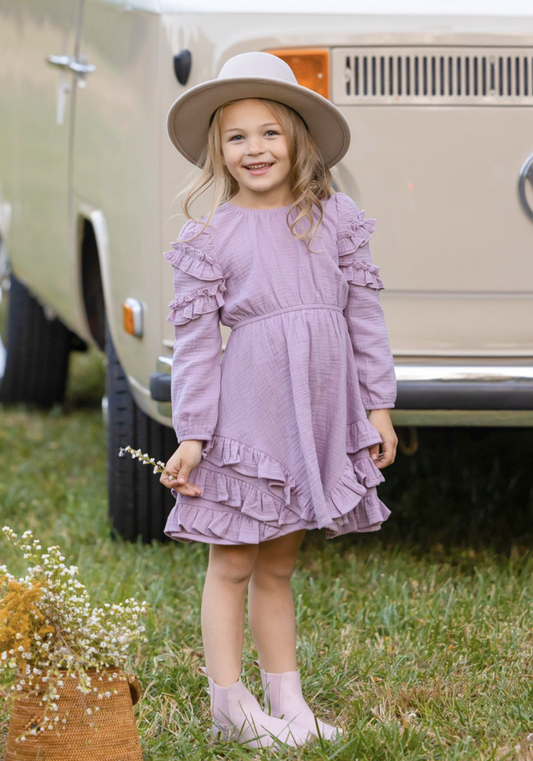 Lavender Dew Elastic Waist Gauze Dress