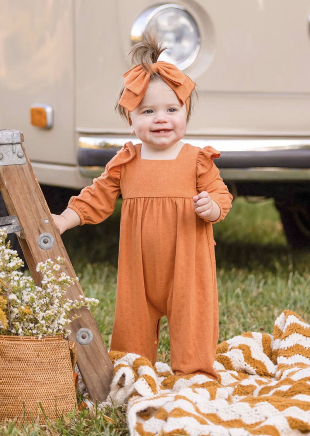 Tangerine Textured Knit Romper