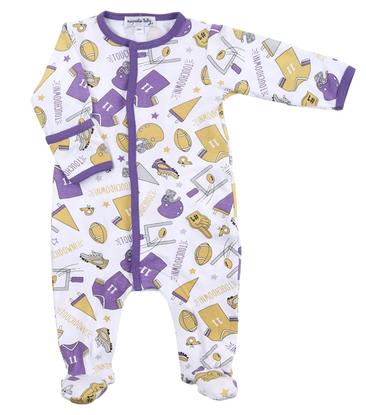 Purple/Gold Touchdown Printed Zipper Footie