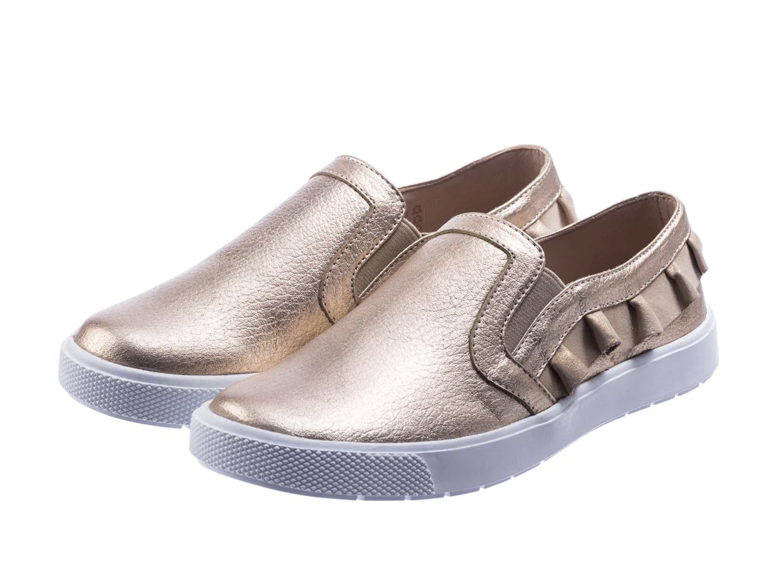 Ruffled Slip-On Gold Sneaker