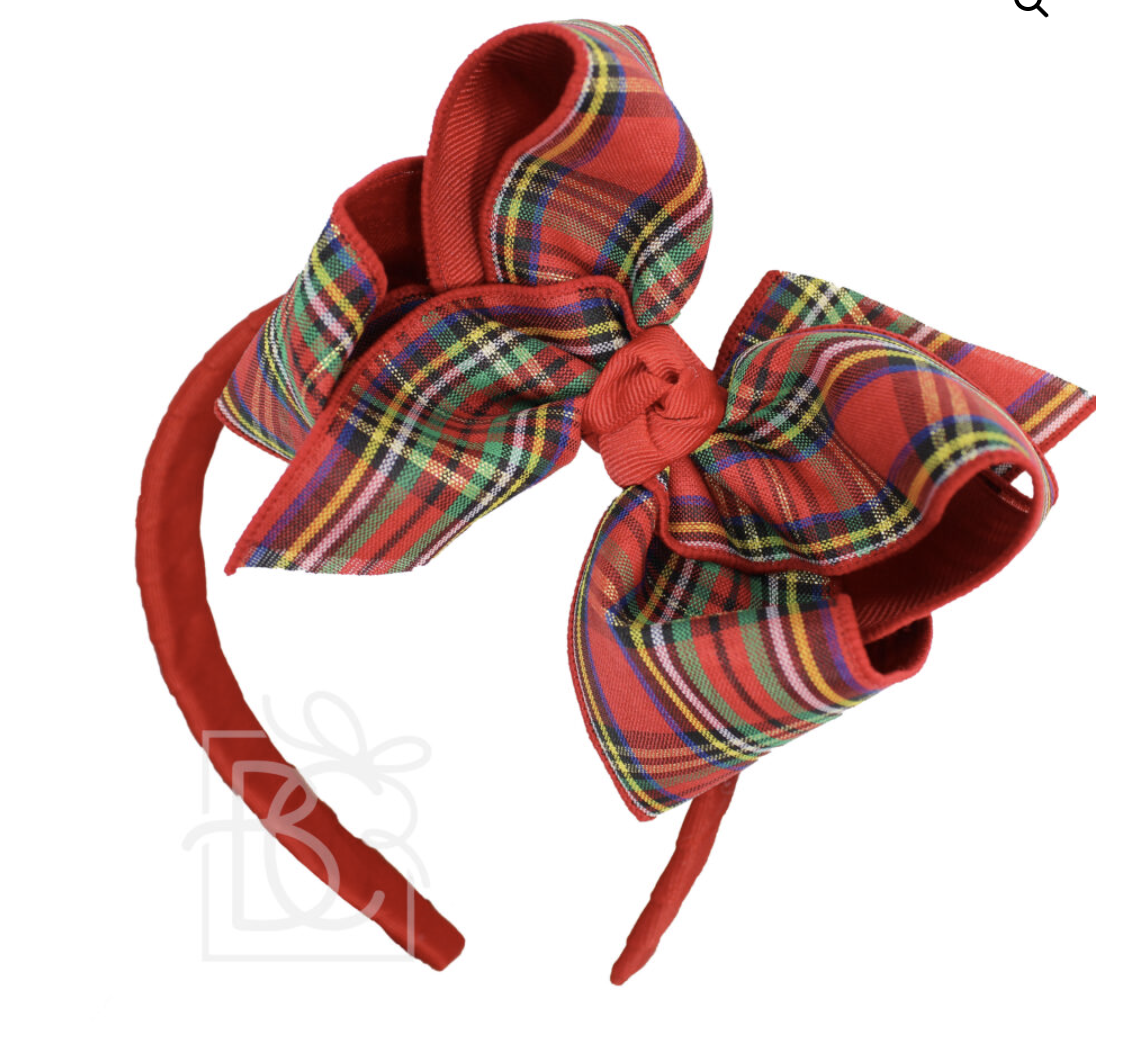 3/4″ HARD HEADBAND W/ 5.5″ HUGE CHRISTMAS PLAID BOW