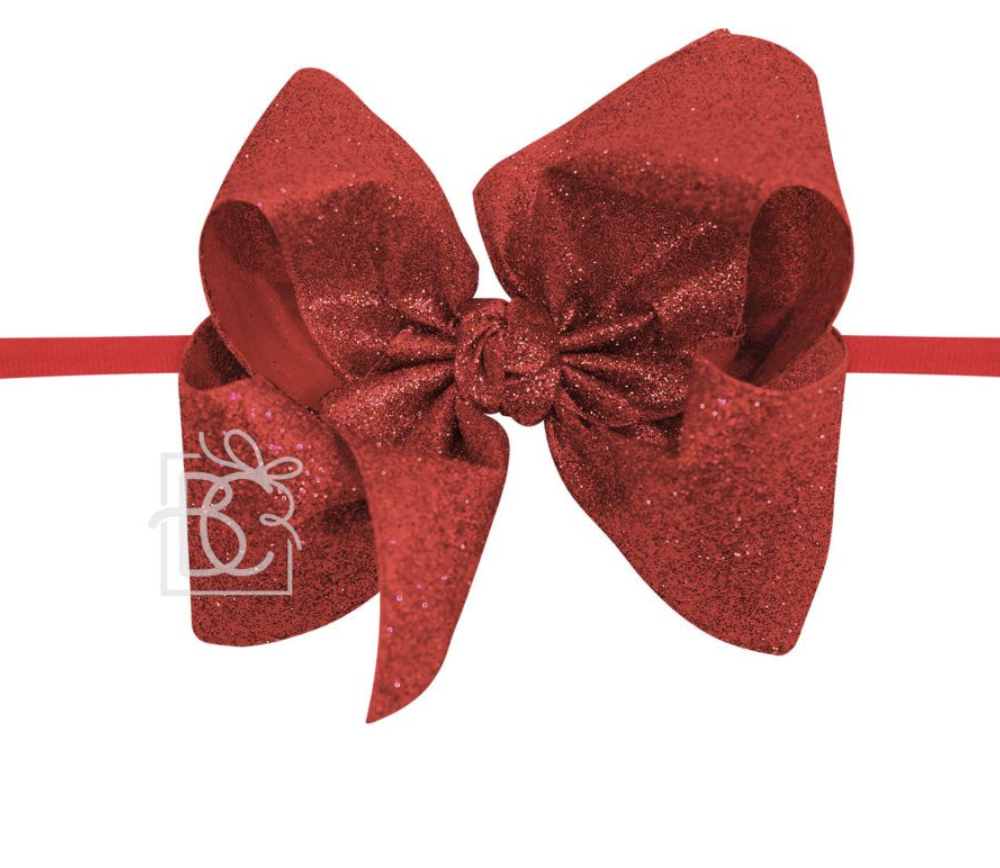 5.5'' Red GLitter Metallic Bow on 1/4'' Pantyhose HDBD