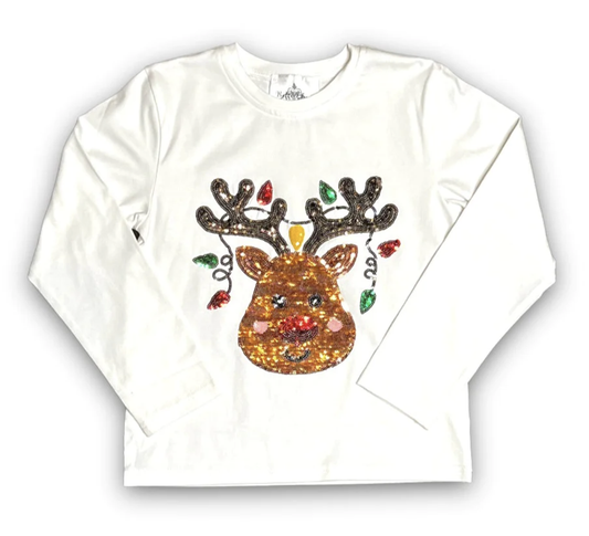 Reindeer Sequin Long Sleeve Shirt