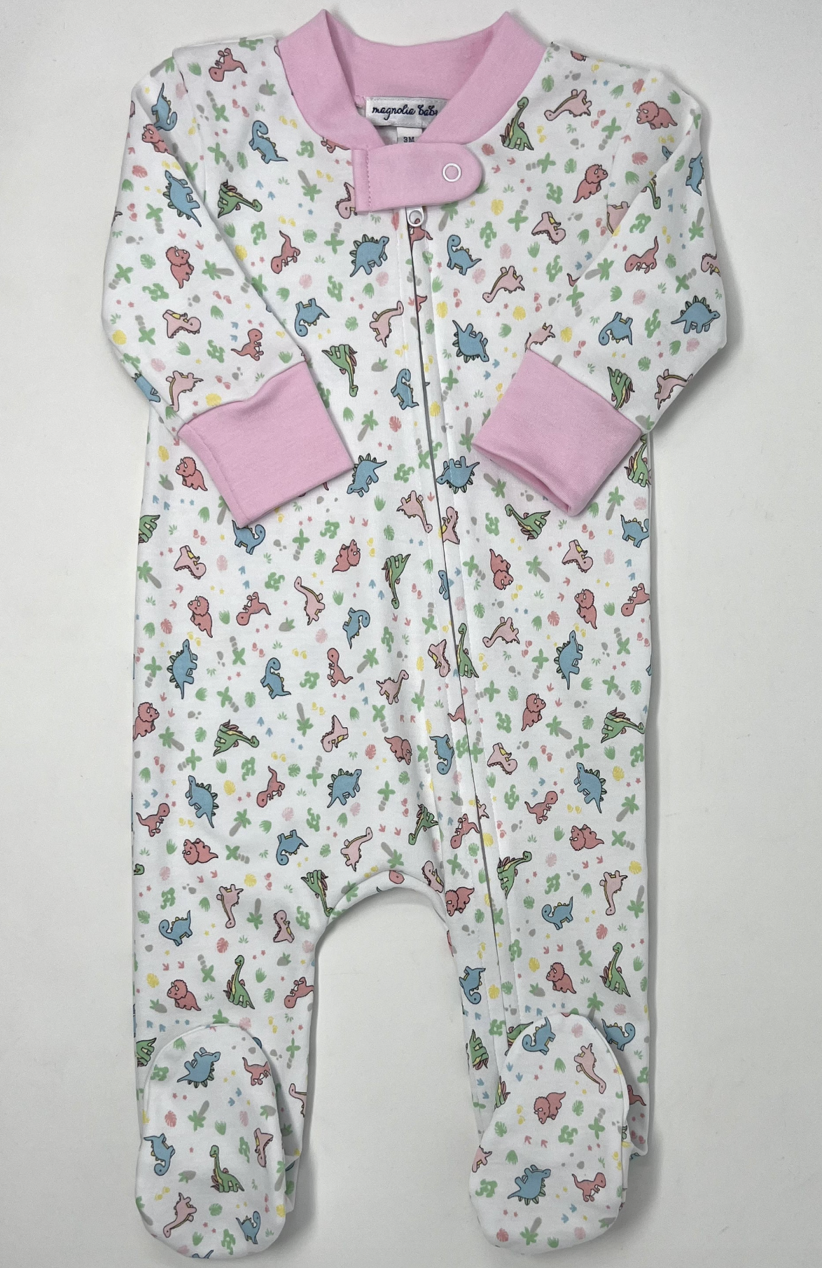 Pink Dinoland Printed Zipper Footie