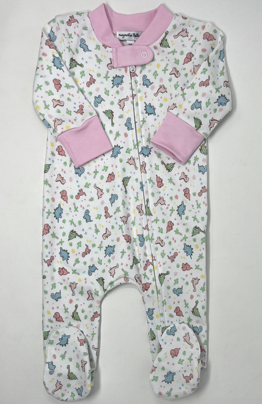 Pink Dinoland Printed Zipper Footie