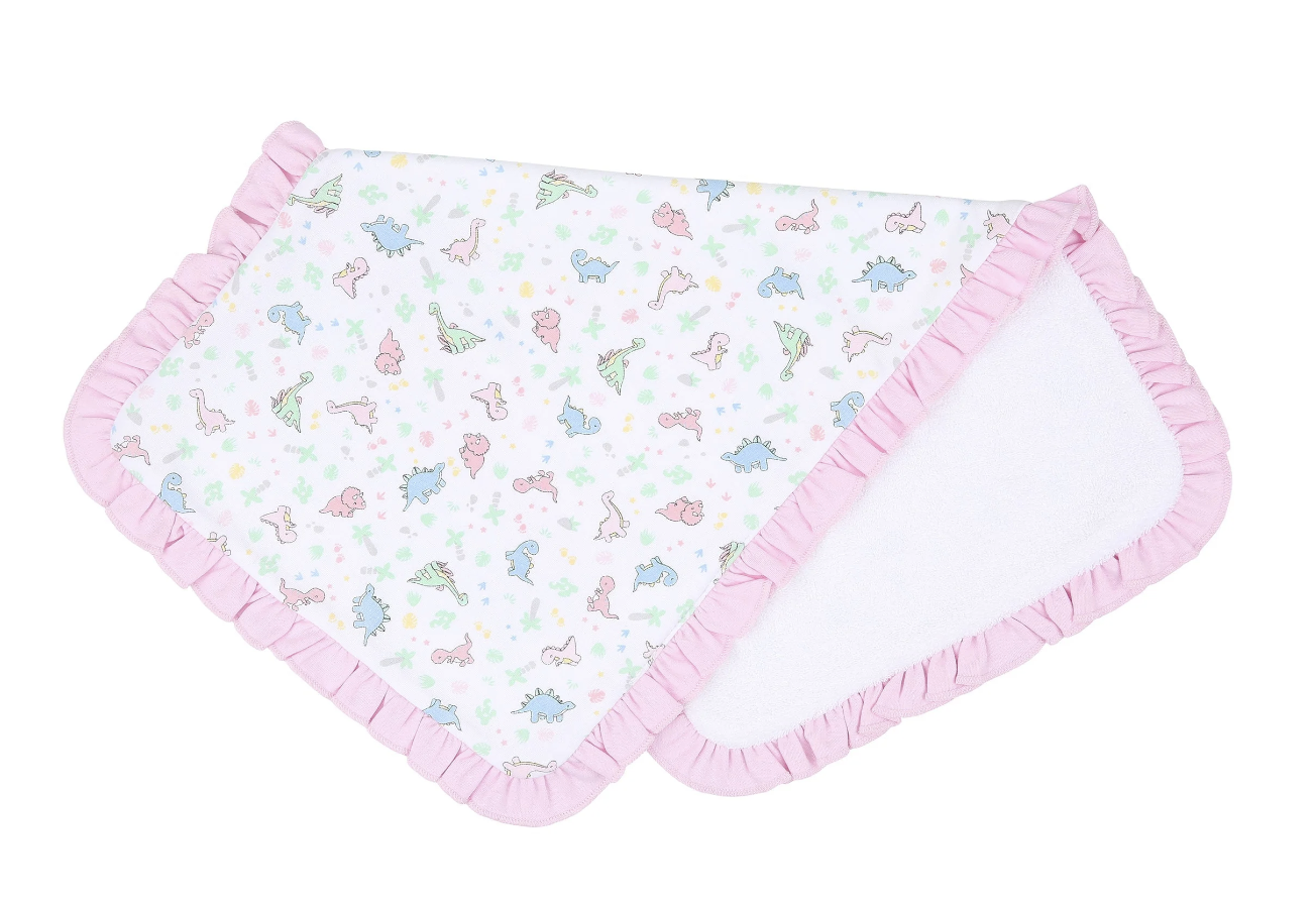 Pink Dinoland Ruffle Burp Cloth