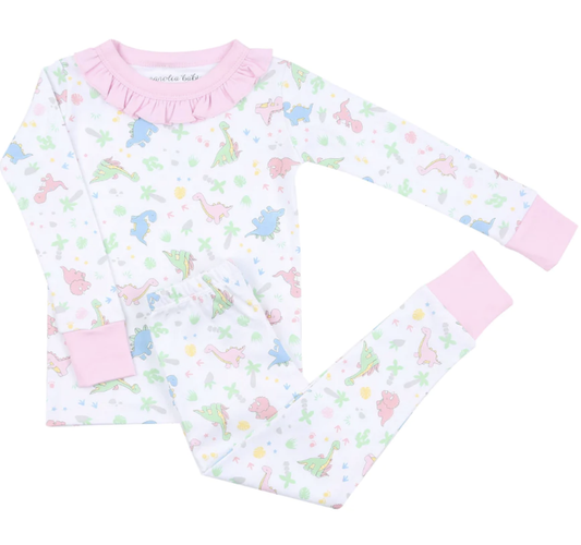 Pink Dinoland Ruffled Long Pajamas