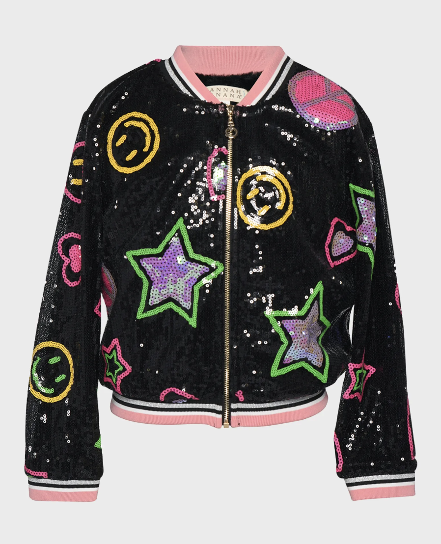 Sequin Emoji Jacket w/Faux Fur Lining