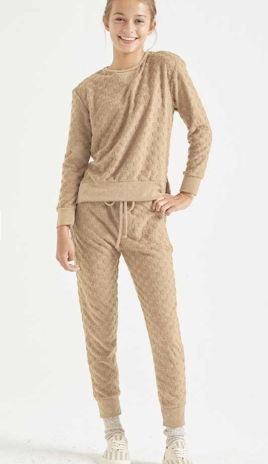 Taupe Check Pattern Jogger Set