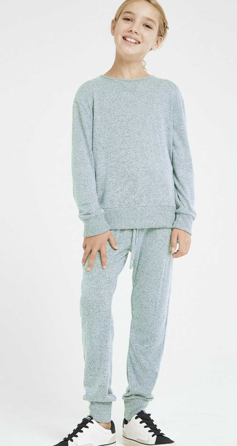 Blue Two Tone Knit Loungewear Set