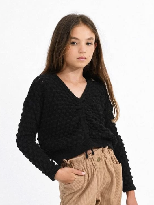 Black Popcorn Knit Sweater