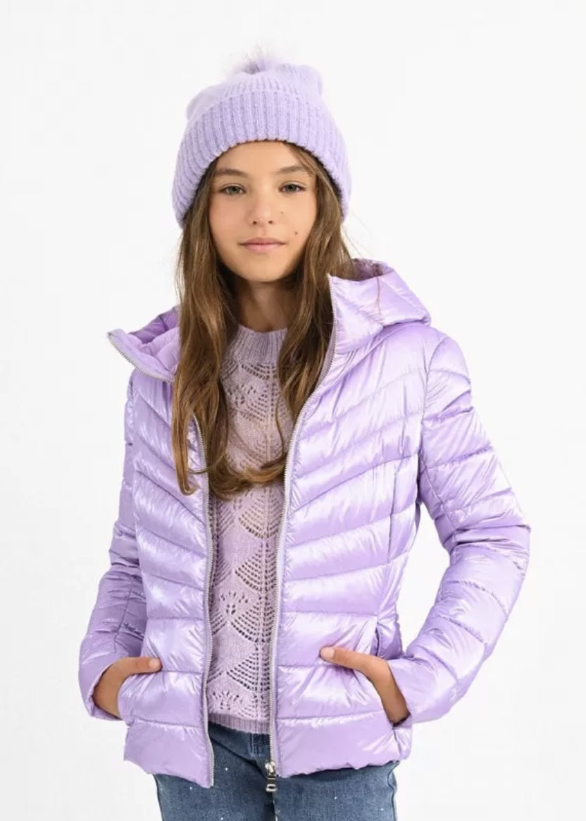 Purple Hooded Puffer Jacket