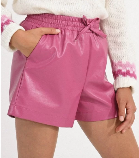 Pink Vegan Pleather High Waist Shorts