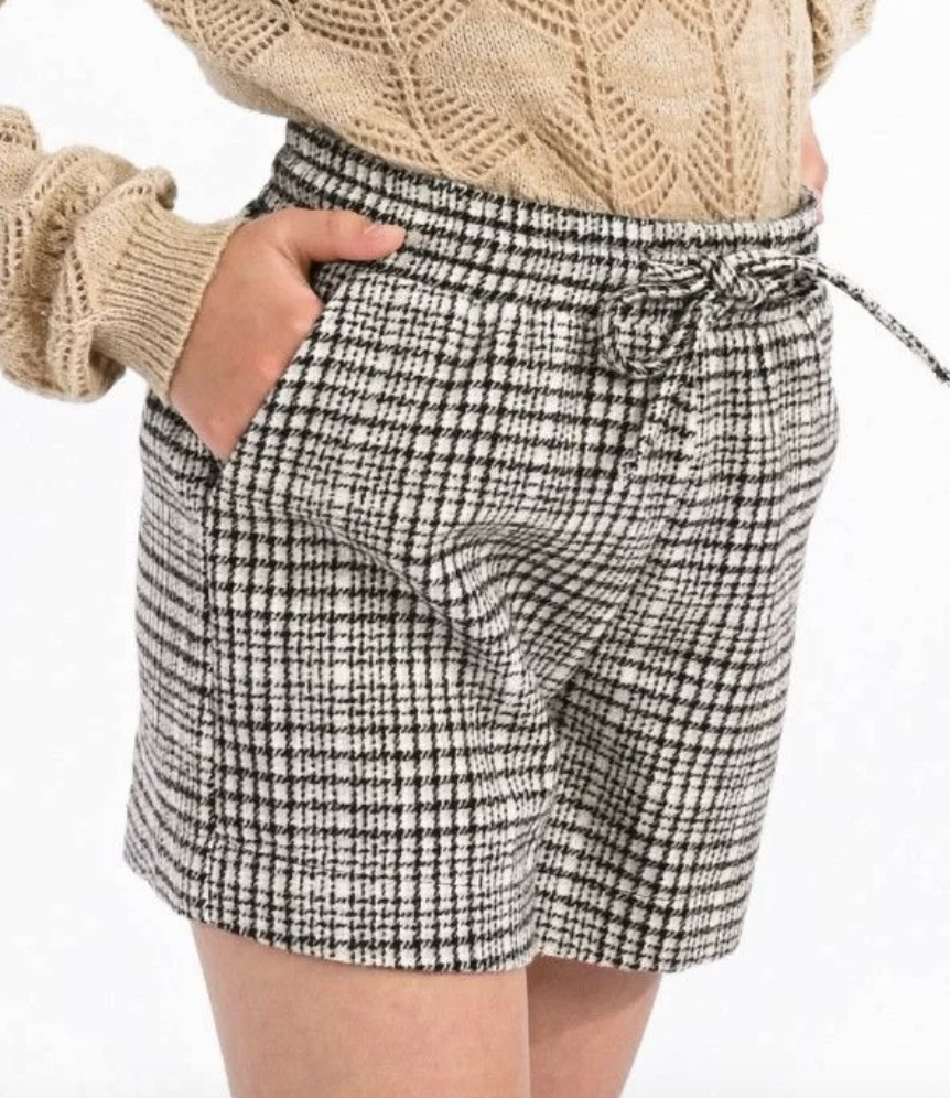 Beige High Waist Plaid Shorts