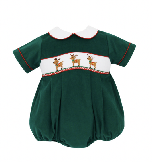 Green Smocked Reindeer Short Bubble
