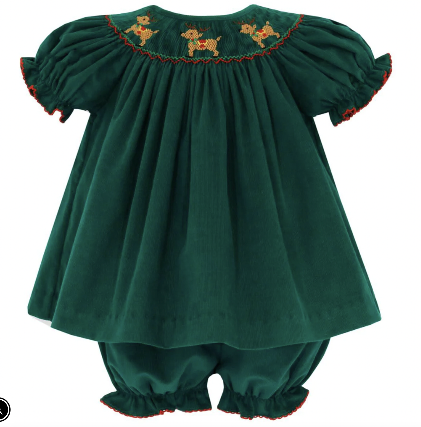 Green Smocked Reindeer Bloomer Set