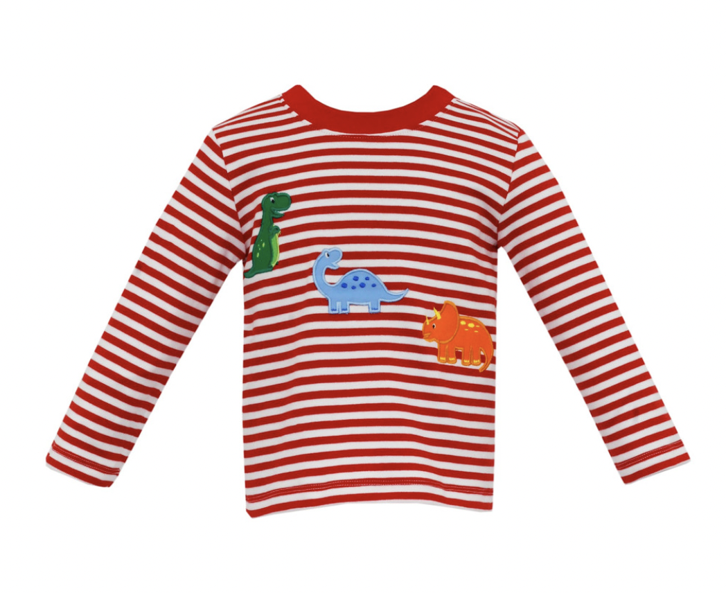 Red Stripe Knit Dino Tee