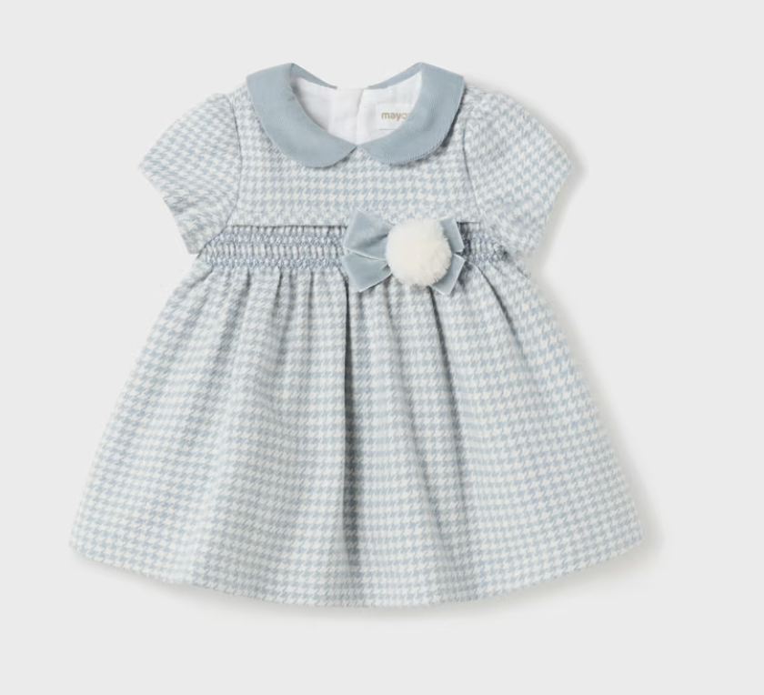 Smocked Houndstooth Blue Dress