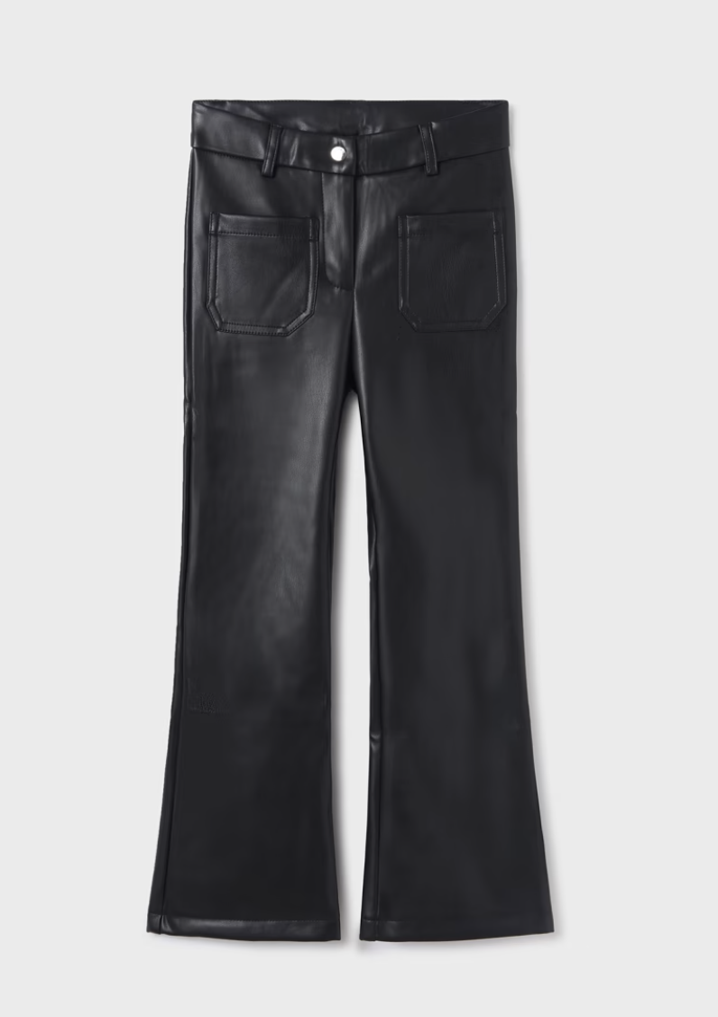 Girls Black Pleather Flare Pant