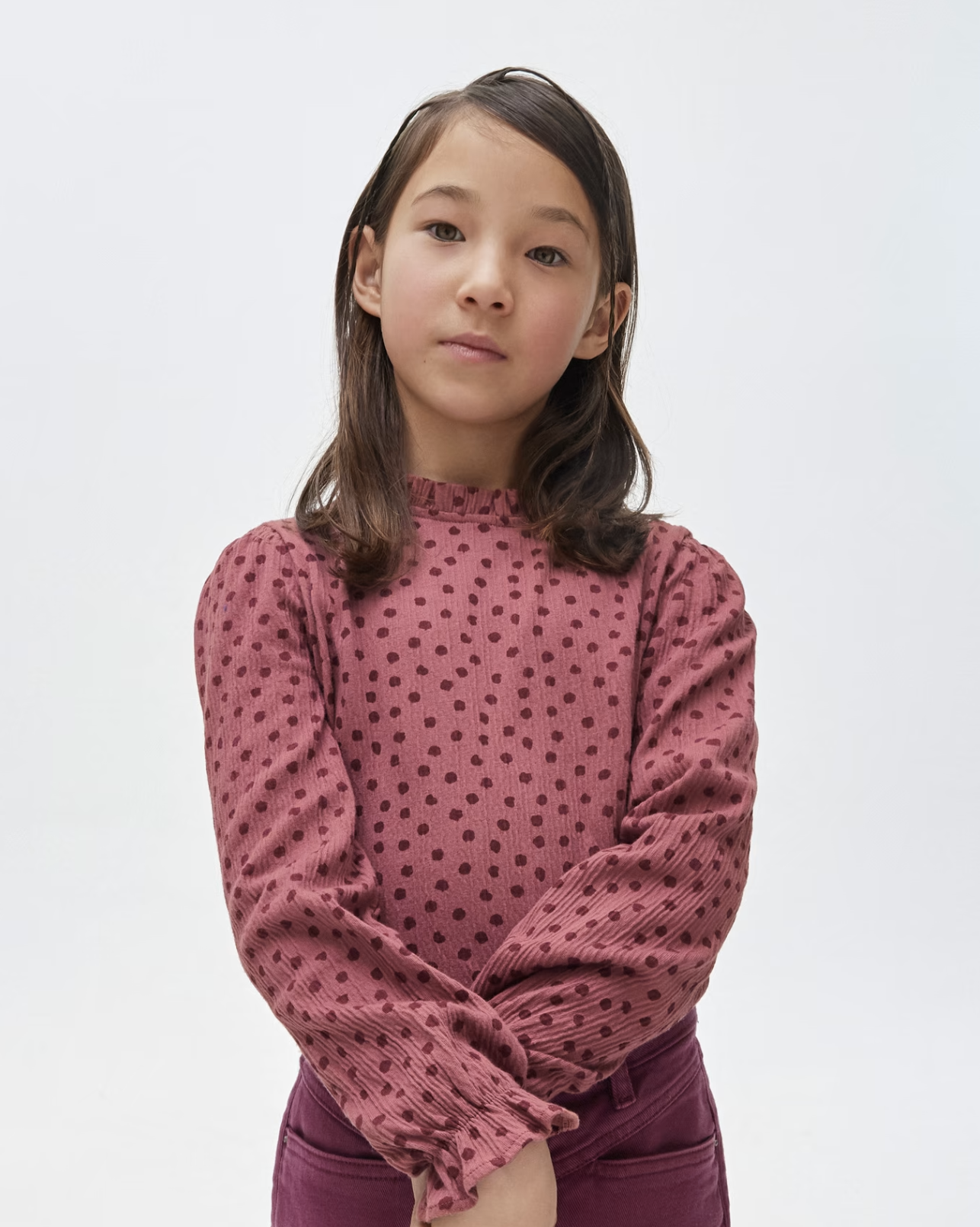 Plum Polka Dotted Long Sleeve Shirt