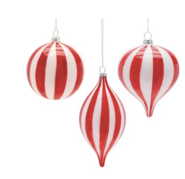 Red & White Stripe Glass Ornament