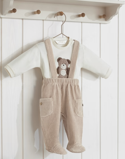 Teddy Bear Overall Footie Set