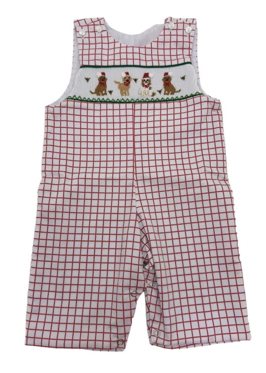 Red Check Christmas Puppies Longall