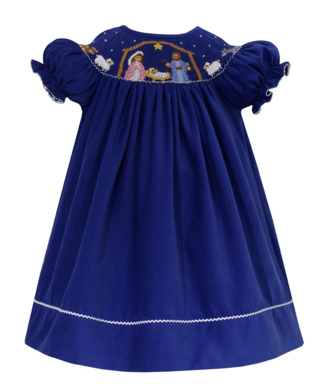 Royal Blue Corduroy Hand Smocked Nativity Dress