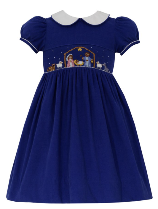 Royal Blue Corduroy Collared Nativity Dress