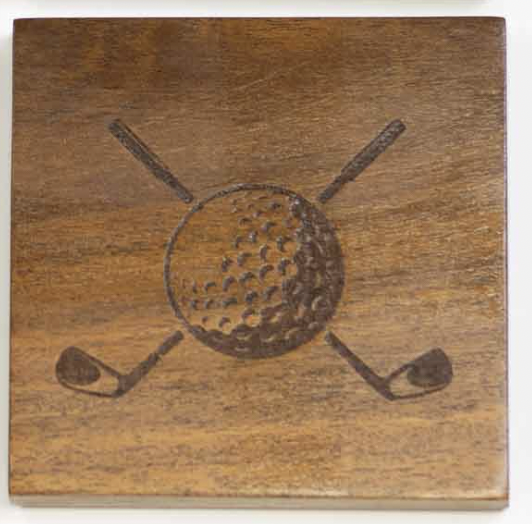 4 Pack Natural Golf Etched Wood Coasters