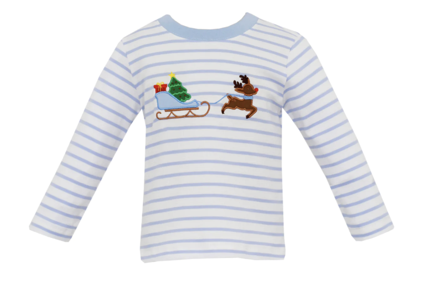 Blue Stripe Reindeer & Santa’s Sleigh T-Shirt