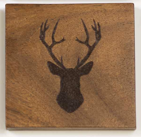 4 Pack Natural Deer Etched Wood Coasters