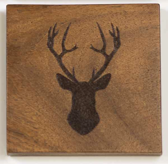 Natural Deer Etched Wood Valet Tray